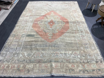 Vintage Rug, TURKISH 5.10 x 8.9 Rug, Vintage Wool Distressed Rug, Oushak Rug Orient Rug, Hand Knotted Rug, 100% Wool Rug, Handmade Rug