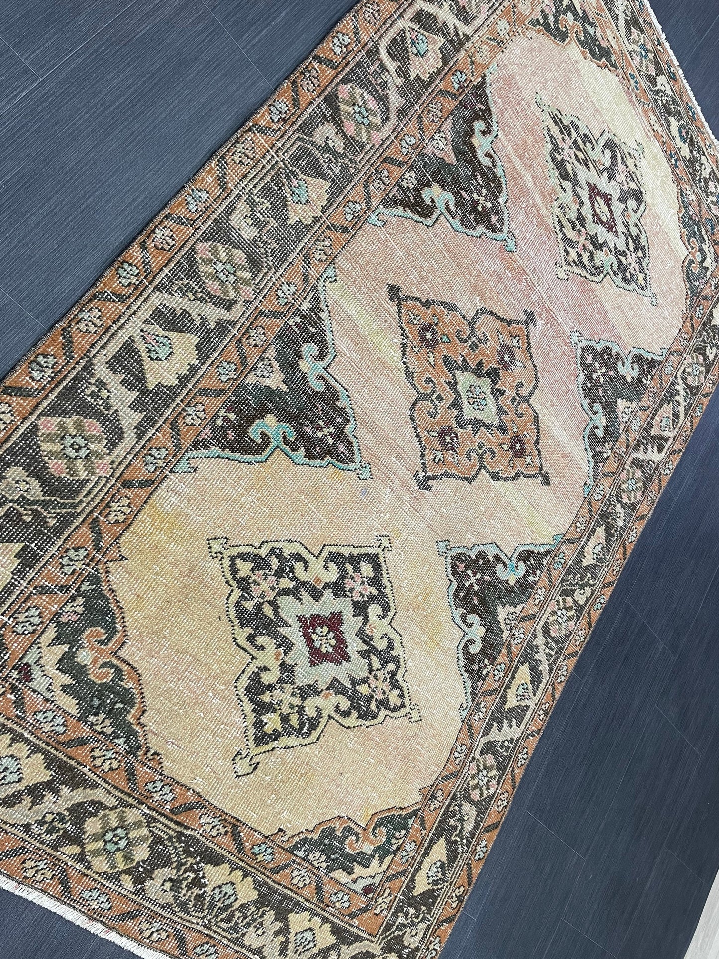 Handmade Turkish 3.8 x 6.5 Rug Handmade Rug Turkish Rug Hand Knotted Rug Muted Oushak Rug, Farmhouse Rug, Vintage Rug, Wool rug