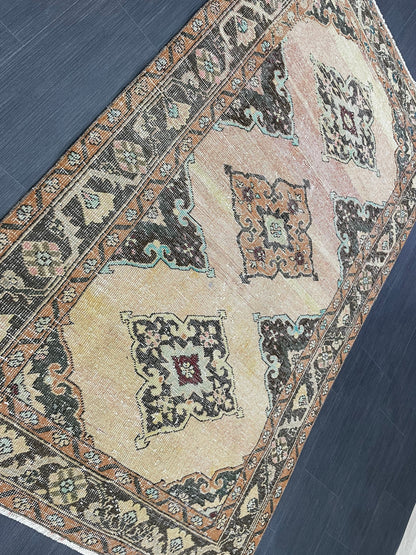 Handmade Turkish 3.8 x 6.5 Rug Handmade Rug Turkish Rug Hand Knotted Rug Muted Oushak Rug, Farmhouse Rug, Vintage Rug, Wool rug