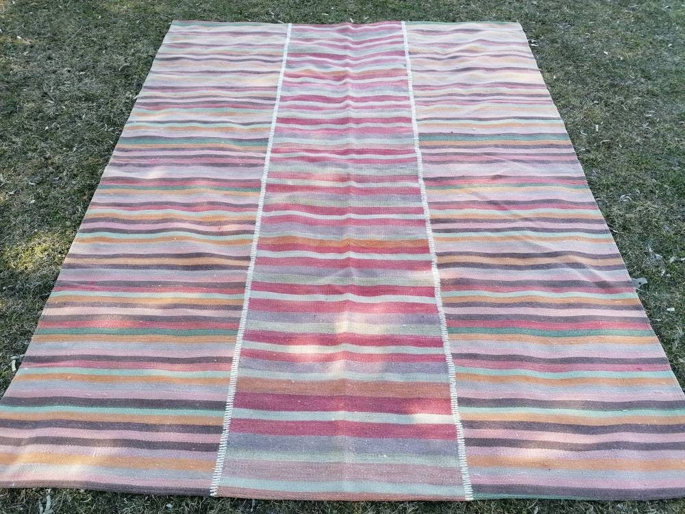 Flatwoven with embroidery rug 7x9 turkish hand made rugs vintage turkish rugs oushak rug vintage oushak rug, wool rug