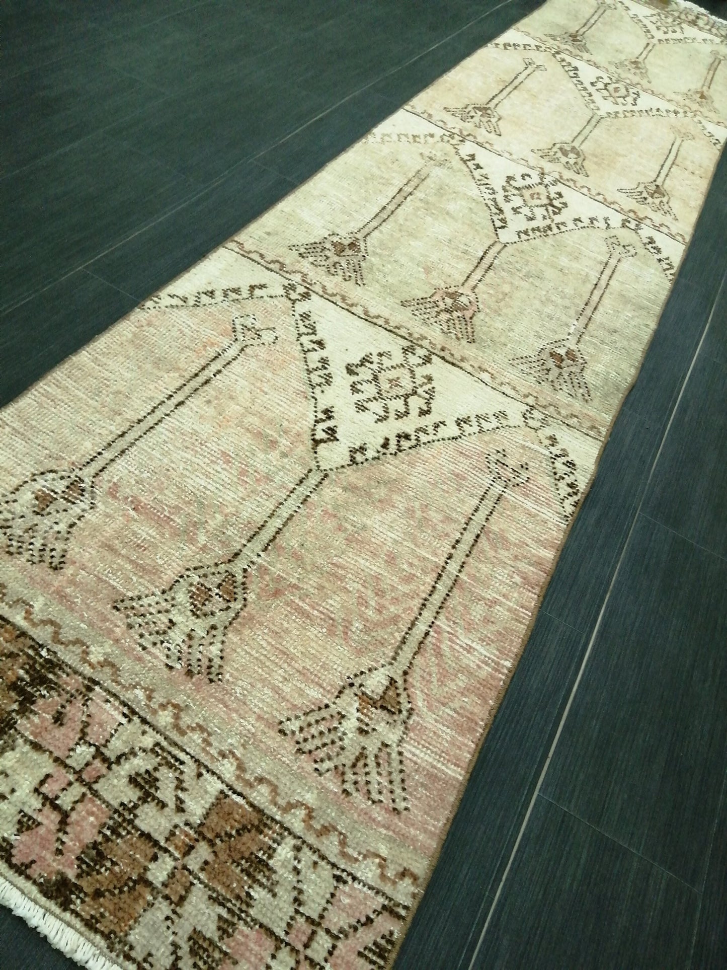 MUTED Oushak Runner Rug 2.4 x  11.6 Vintage Runner Rug Hallway Runner Rug Kitchen Runner Rug Wool Runner Rug Wool Oushak Turkish Runner Rug