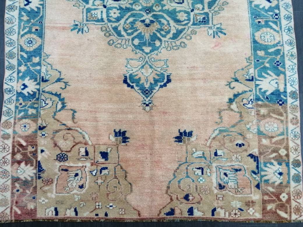 Wool Vintage Rug Turkish Rug 5.4 x 8.8  Muted Oushak  Rug,  Hand Made Rug, Living Room Rug, Oushak Rug, Blue Rug Medium Wool Pile Rug