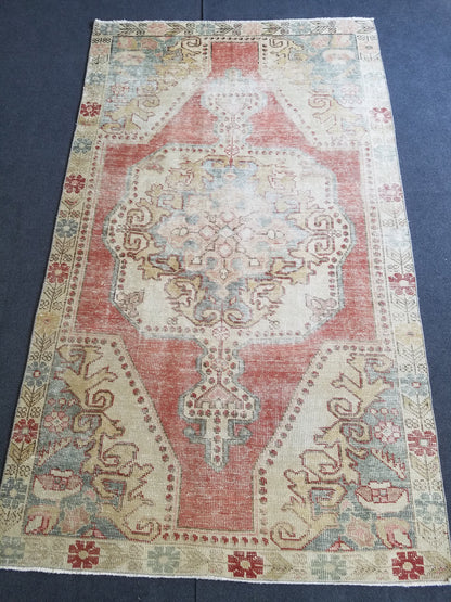 Distressed vintage wool rug, turkish handmade rug 4'4x7'3 oushak rug,living room rug, bohemian rug