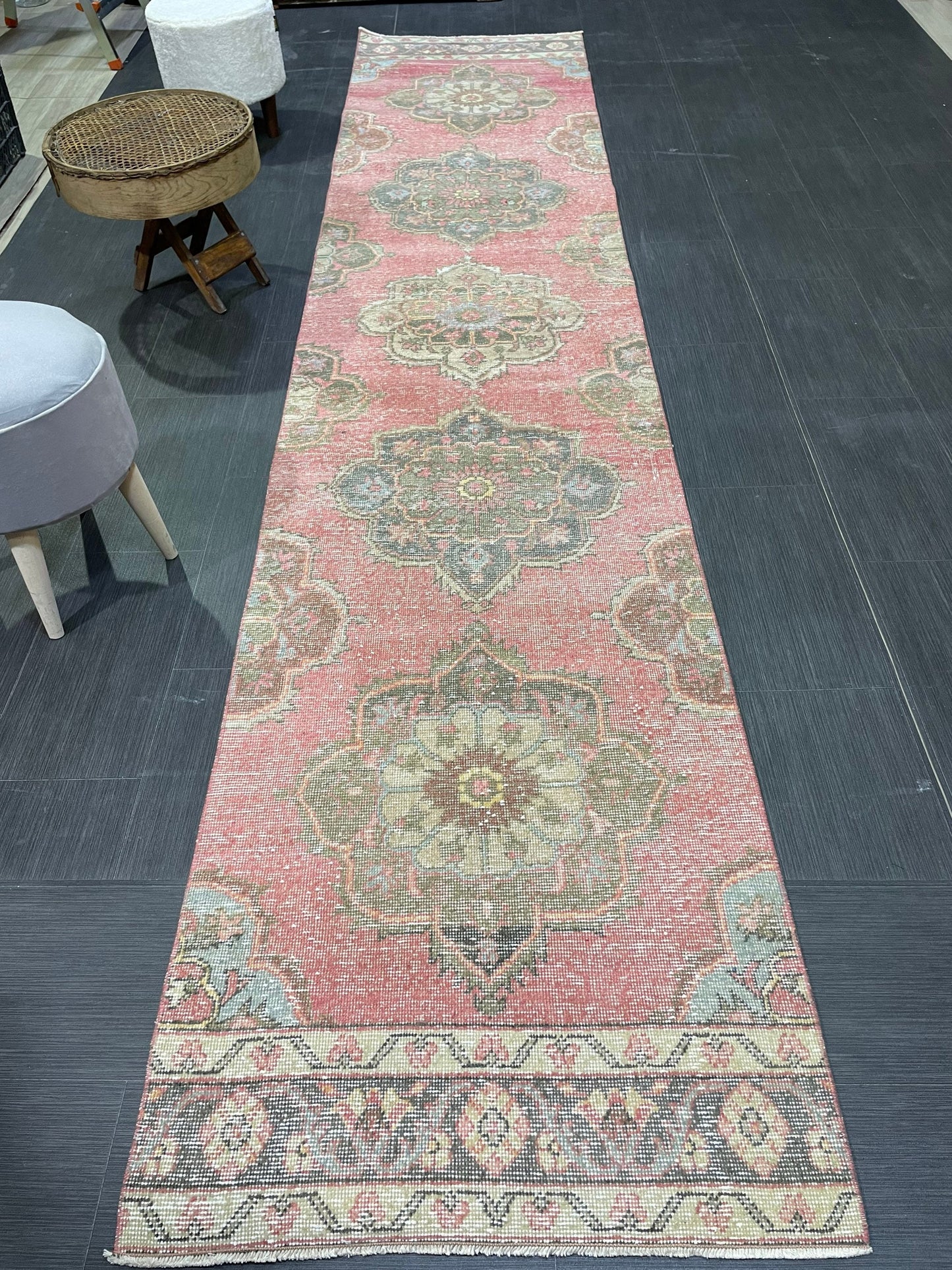 Turkish Runner Rug, Hand Knotted 2.8 x 12.7 Runner Rug, Vintage Runner Rug, Hallway Runner Rug, Persian Kitchen Runner Rug, Runner Rug