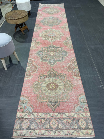 Turkish Runner Rug, Hand Knotted 2.8 x 12.7 Runner Rug, Vintage Runner Rug, Hallway Runner Rug, Persian Kitchen Runner Rug, Runner Rug