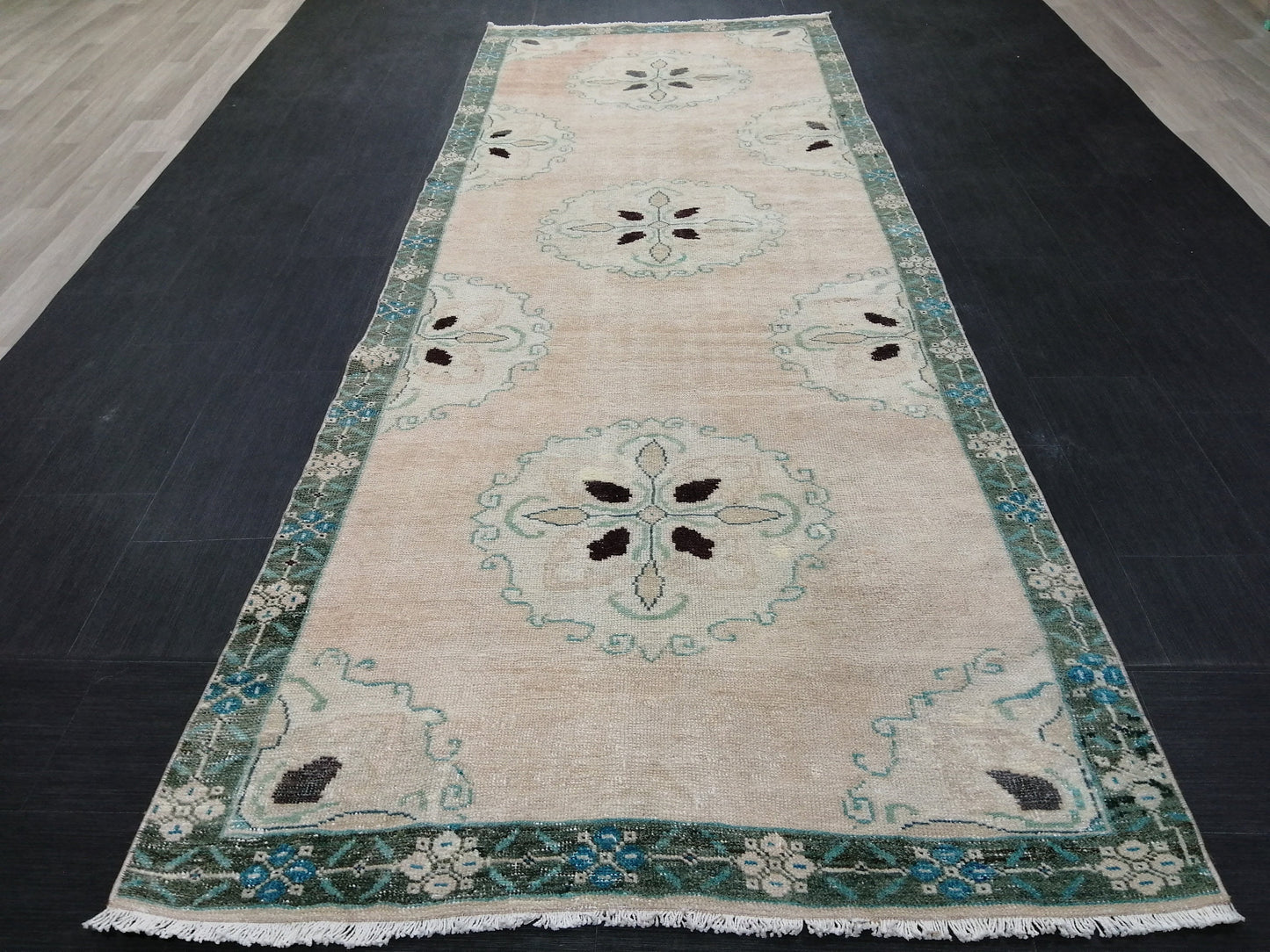 Muted Vintage Runner Rug Turkish Runner Rug Vintage Runner 4x11 Rug Hallway Runner Rug Kitchen Runner Rug Wool Runner Rug Floral Runner Rug