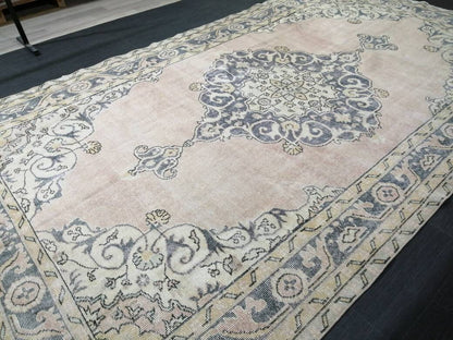 Antique OUSHAK RUG 6.5 x 11.3 Distressed TURKISH  Rug Muted Vintage Rug ,Vintage  Rug Wool Oushak Rug Hand Made Rugs Vintage Muted Rug