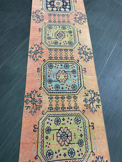 Staircase Runner Rug 2.5 x 21.5 Extra Long Wool TURKISH Runner Rug Vintage Runner Rug Oriental Runner Rug Wool Runner Hand Knotted Runner