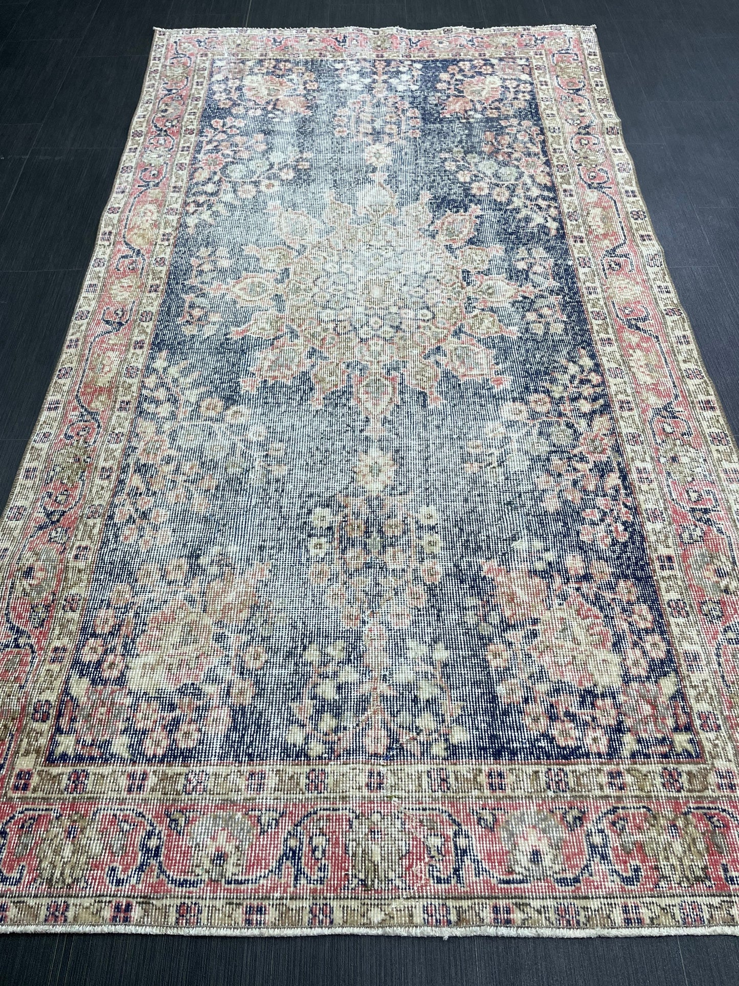 Vintage Rug TURKISH 4.3 x 8 Rug Handmade Rug Vintage Persian Rug Oushak Rug  Hand Knotted RugTurkish Rug Vintage Oushak Rug, Wool Rug