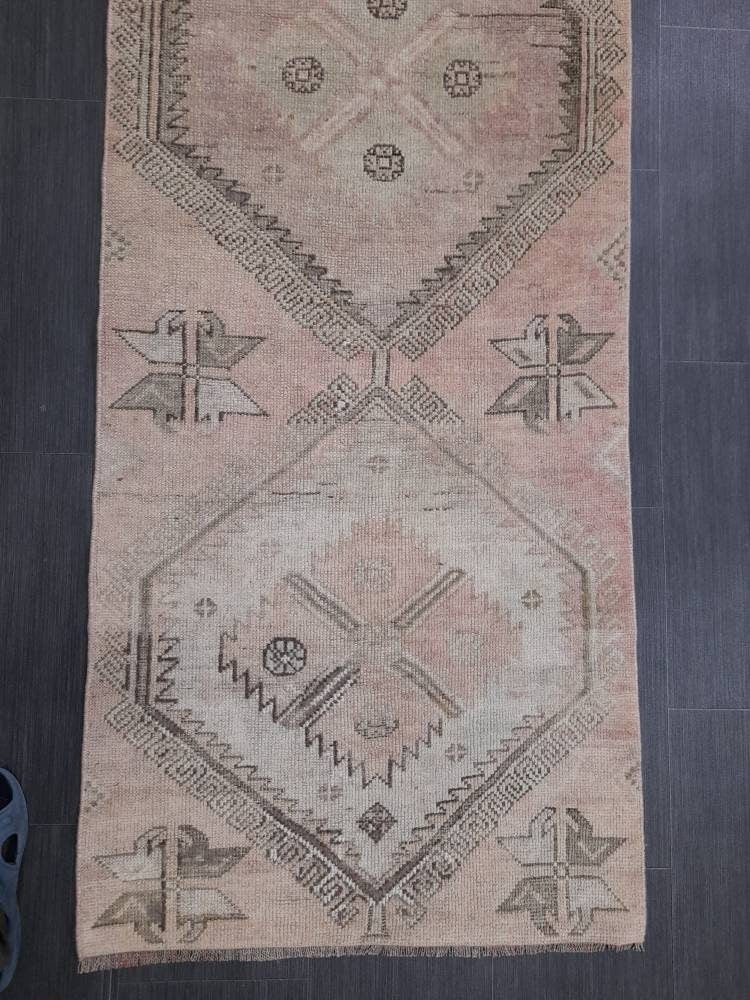 Oriental Runner Rug Muted Turkish Runner Rug 2.5 x 10.2 Vintage Runner Rug Hallway Runner Kitchen Runner Rug Wool Runner Rug Oushak Runner