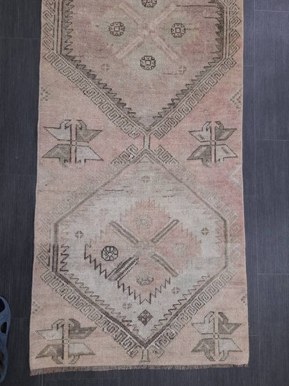 Oriental Runner Rug Muted Turkish Runner Rug 2.5 x 10.2 Vintage Runner Rug Hallway Runner Kitchen Runner Rug Wool Runner Rug Oushak Runner