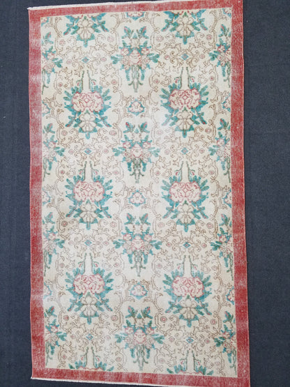 3.8 x 6.4 Oushak turkish rug, vintage rug, Distressed kitchen rug - vintage anatolian handmade rug