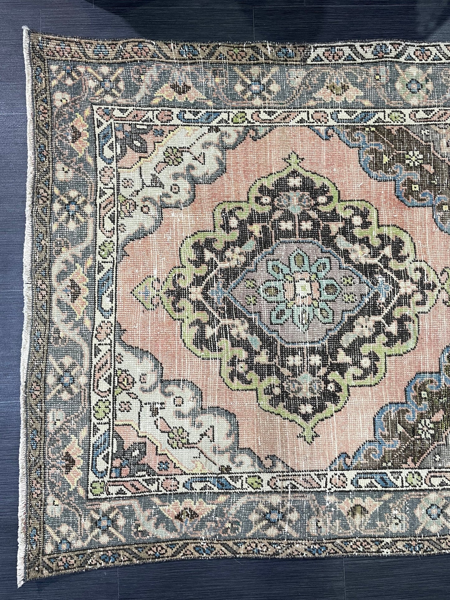 Vintage Rug, Persian 4 x 6.7 Rug, Navy Hand Knotted Rug, HANDMADE Rug, Vintage Turkish Rug, Oushak Rug, Oriental Rug, Wool Rug