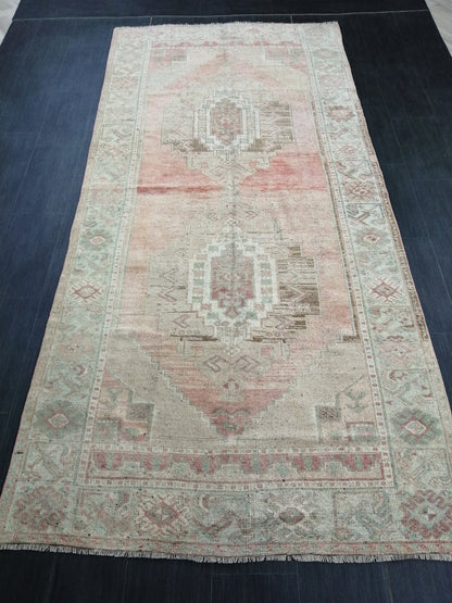 Muted Oushak Runner 4.8 x 10.5 Turkish Runner Rug Vintage Runner Rug Hallway Runner Rug Kitchen Runner Rug Wool Runner Rug Wool Oushak Rug