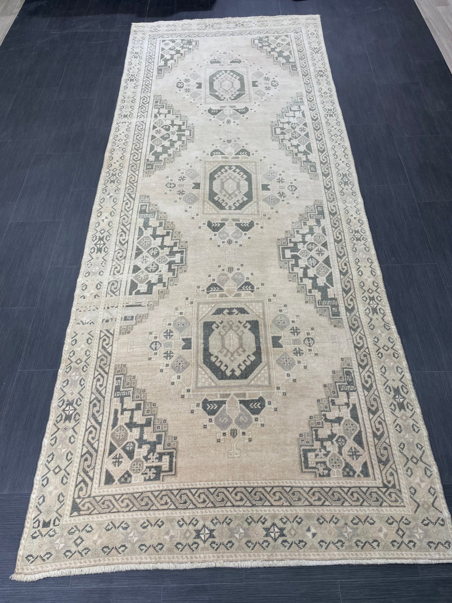 Muted Handmade Rug TURKISH Vintage 4.2 x 11 Rug Vintage Oriental Rug Vintage Rug Wool Hand Knotted 4x11 Rug OUSHAK Rugs Vintage Turkish Rug