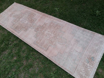 Muted hallway wool runner rug 2'7x8'4 handmade runner  vintage oushak runner, turkish runner rug
