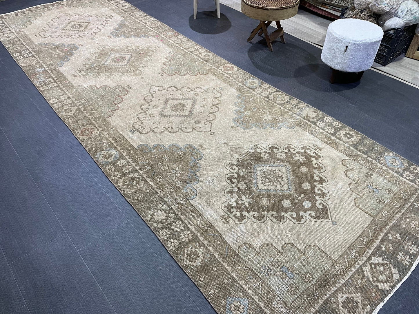 Oushak Runner Rug, Turkish 4.5 x 12.8 Runner Rug, Vintage Runner Rug, Hallway Runner Rug, Antique Runner Rug, Handmade Wool Runner Rug