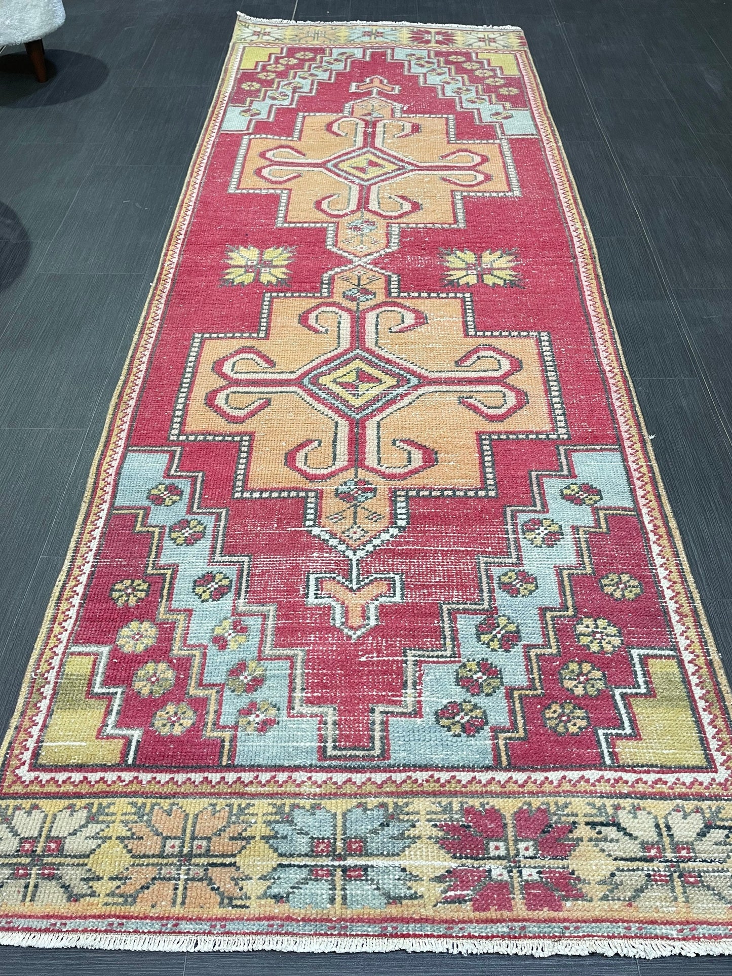 Turkish Runner Rug, Vintage Runner 3.4 x 9.3 Rug, Hallway Runner Rug, Kitchen Runner Rug, Persian Runner, Handmade Rug