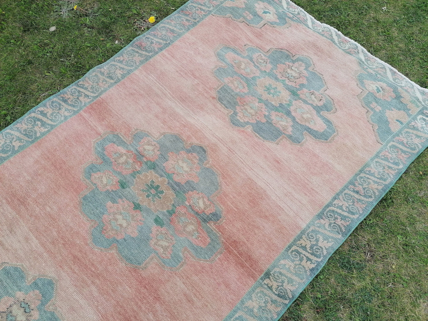 4'6x9'6 oushak turkish runner rug,vintage green runner rug, hallway runner rug, hand made wool runner, kitchen rug