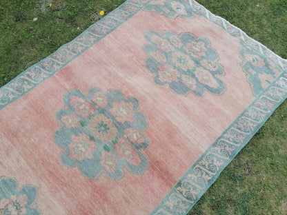 4'6x9'6 oushak turkish runner rug,vintage green runner rug, hallway runner rug, hand made wool runner, kitchen rug