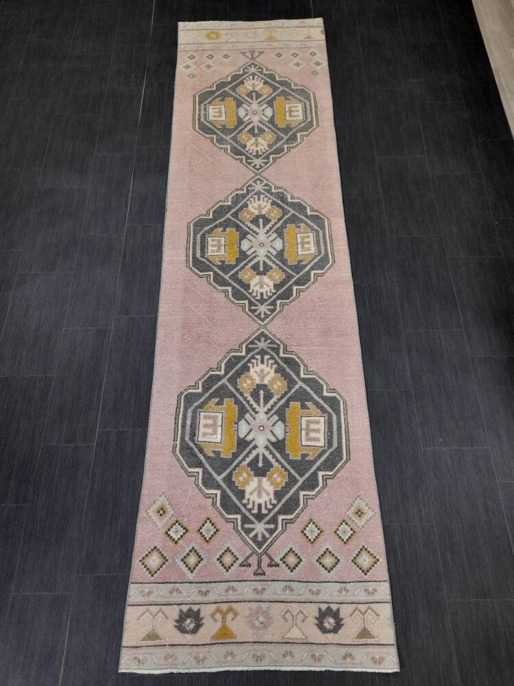 Vintage Hallwa Runner Rug Turkish Runner Rug 2.8 x 10.7 Vintage Runner Rug Oushak Runner Rug Kitchen Runner Wool Runner Rug Wool Rug
