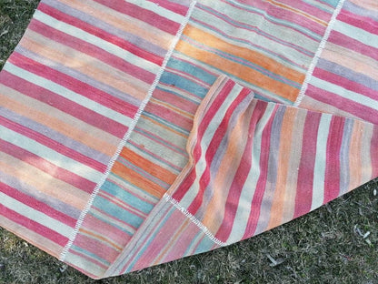 Flatwoven kilim rug 6'4x8'8  stripe hand made rugs, vintage turkish rugs oushak rug vintage oushak rug, wool rug