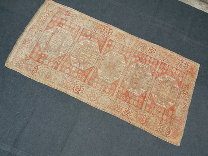 9'x4'4 soft vintage oushak turkish  rug, anatolian old vintage runner rug