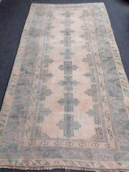 4'10x9 faded vintage turkish runner rug, oushak vintage rug,vintage anatolian rug,unique hand made bohemian