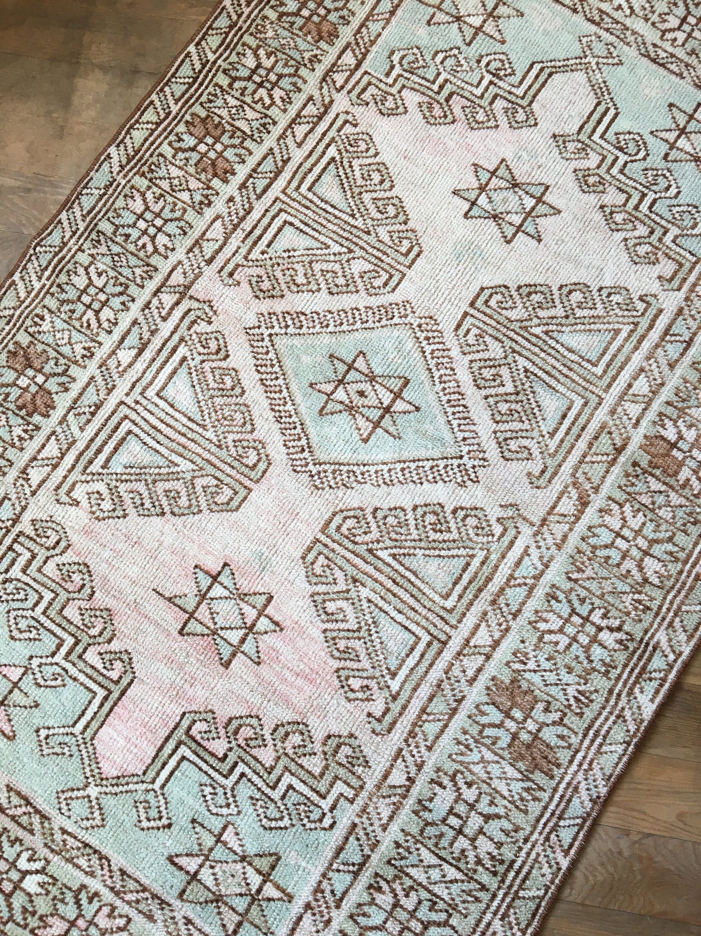 3x5 feet handmade antique persian motif rug, wool medium blue muted turkish living room rug, bohemian style kitchen floor rug, vintage rug