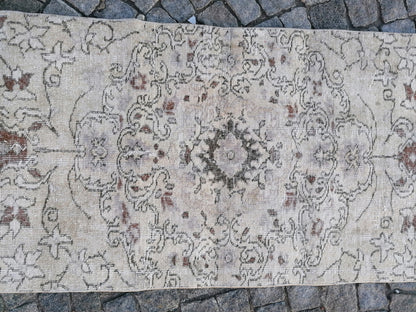 Faded turkish runner rug, hallway runner 2'7x9'5 neatural vintage wool runner, vintage handmade runner kitchen runner
