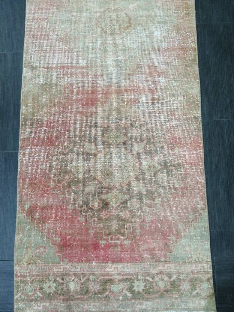 Distressed Antique Runner Rug 2.7 x 11.3  Vintage Runner Rug