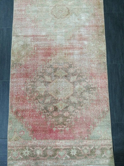 Distressed Antique Runner Rug 2.7 x 11.3  Vintage Runner Rug