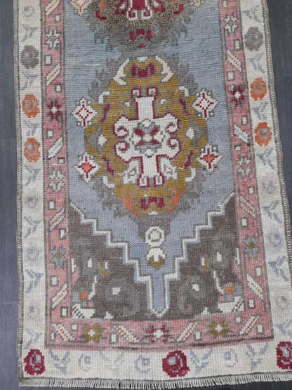 Vintage Oushak Runner Rug 2.6 x 10 Turkish Runner Rug Vintage Oriental Muted Runner Rug Runner Rug Soft Wool Runner Blue Vintage Runner Rug