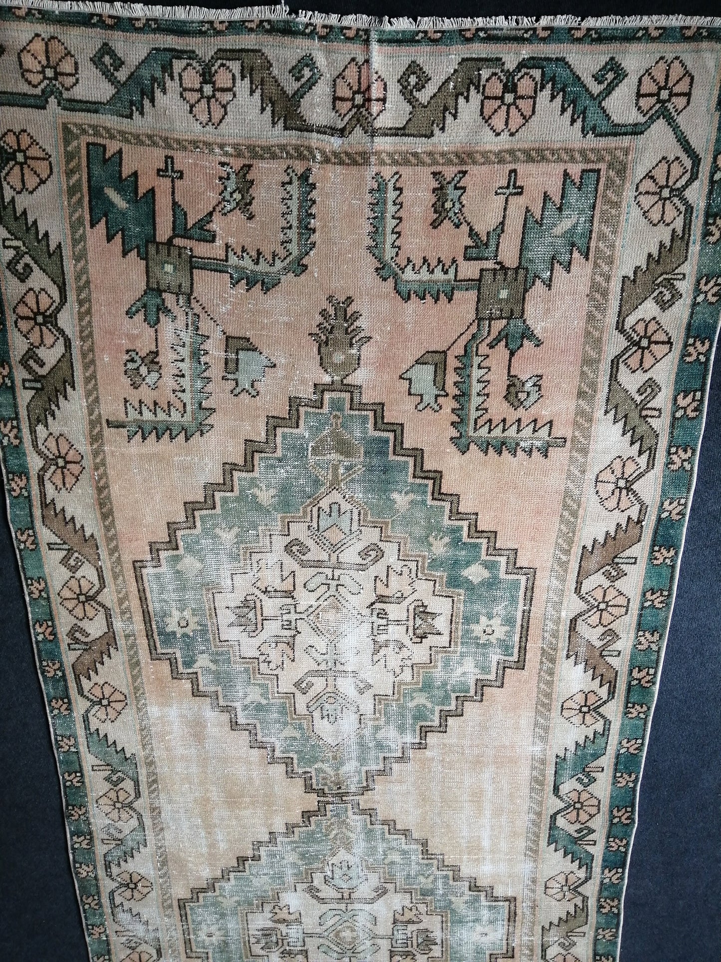12.5 x 4.7 Large Vintage Rugs  TURKISH HAND MADE Rugs  Green Vintage Turkish Rugs   Oushak Rug  Turkish Oushak Rug, Vintage Oushak Rug