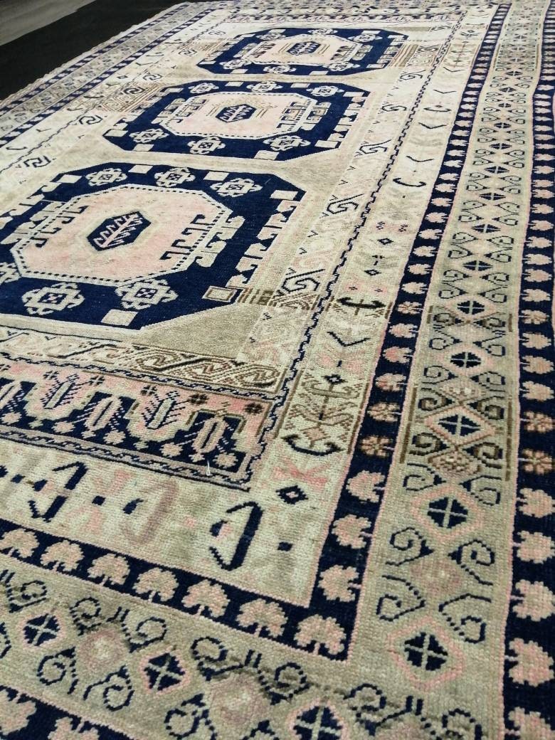 Vintage Rug, 5.7 x 9.7 Rug, Turkish Rugs, Hand Made Rug, Persian Rug  Turkish Rug, 5x10 Rug, Vintage Rug Pink and Navy Oriental Rug 6x10