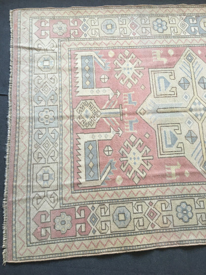 5x7 feet handmade turkish large rug, big wool oushak rug, red vintage largest area rug, bohemian blue kitchen rug, bedroom floor etnique rug