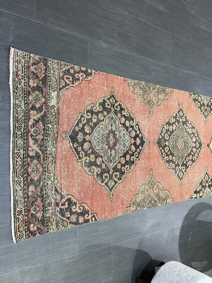 Vintage Turkish Runner Rug, Oushak Runner Rug, Handmade 2.9 x 11.6 Runner Rug, Hand Knotted Runner Rug, Hallway Runner, Kitchen Runner