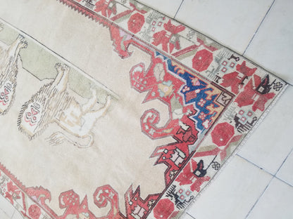 Lion oushak handmade wool rug 4'4x6'12 turkish rug vintage rug, vintage oushak rug, kitchen rug bohemian rug