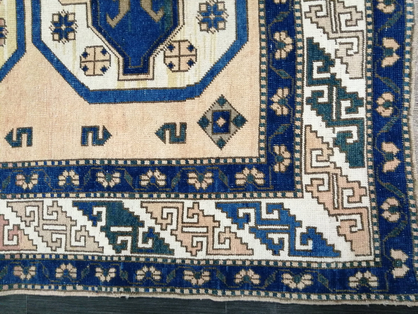 Vintage RUG 8 x 5.2 TURKISH Oushak Rug Blue Vintage Oushak Runner Rug Vintage Runner Rug Wool Oushak Rug Hand Made Rugs Vintage Turkish Rug