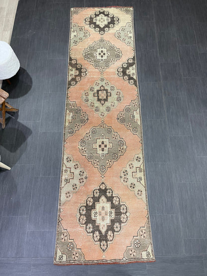Vintage Runner Rug Vintage Oushak 2.8 x 10.3 Runner Rug Hallway Runner Rug Turkish Kitchen Runner Rug Antique Wool Persian Runner Rug