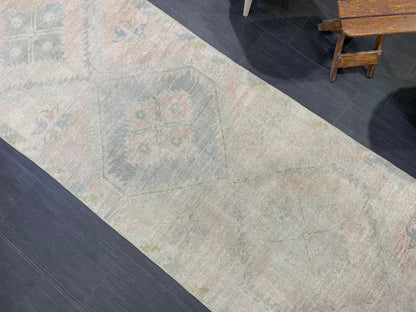 Muted Oushak Runner Rug 3 x 12.5 Vintage Turkish Runner Rug Vintage Runner Rug Hallway Runner Rug Kitchen Runner Rug Wool Runner Rug