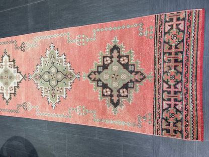 Vintage Runner Rug, Handmade 2.6 x 11 Runner Rug, Hand Knotted Runner Rug, Hallway Runner Rug, Kitchen Runner Rug Wool Runner