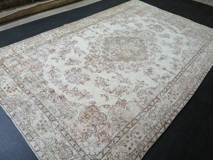 6.5 x 10.3 Muted OUSHAK RUG Neutral Vintage Oushak Rug Large Vintage Rug Wool Oushak Rug Hand Made Rugs Vintage Turkish Rug