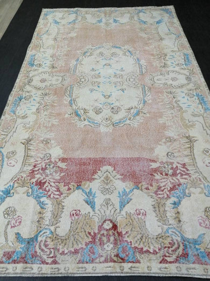Persian RUG Neutral Vintage Oushak Rug Large 5.8 x 10.3 Vintage Rug Wool Oushak Rug Hand Made Rugs Vintage Turkish Rug Neutral Rug 6x10 rug