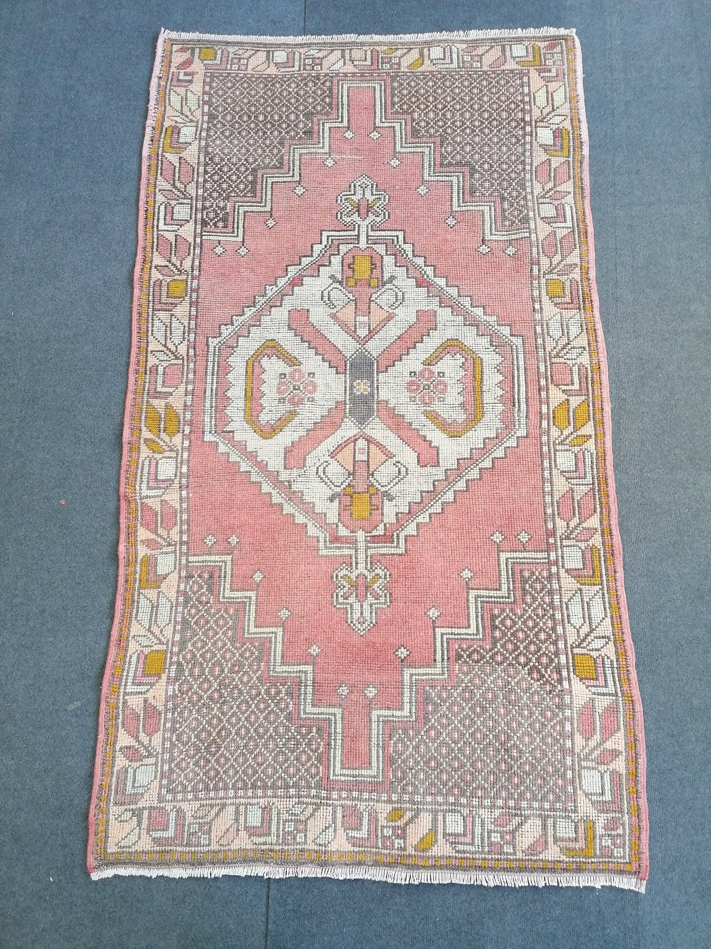6'4x3'7 vintage turkish rug, pink turkish rug, oushak vintage rug, kitchen rug,vintage anatolian bohemian rug,unique hand made bohemian