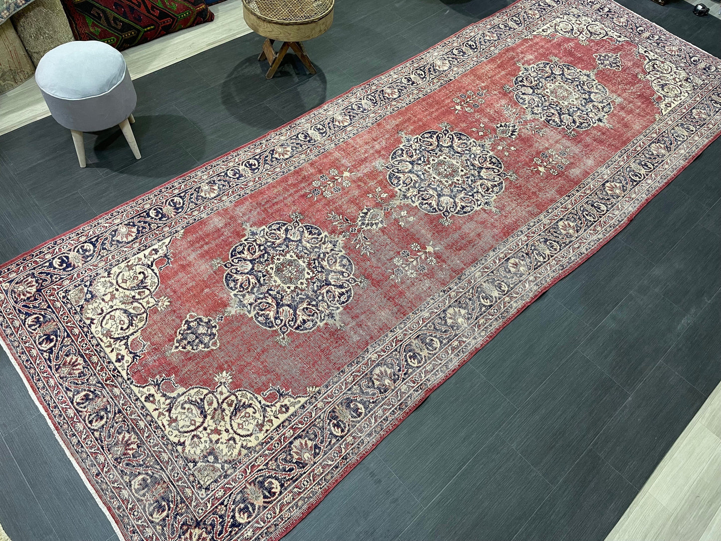 Antique Oushak Runner Rug, Turkish Runner 4.10 x 13 Rug, Vintage Runner Rug, Hallway Runner Rug, Oriental Runner Rug, Handmade Runner,