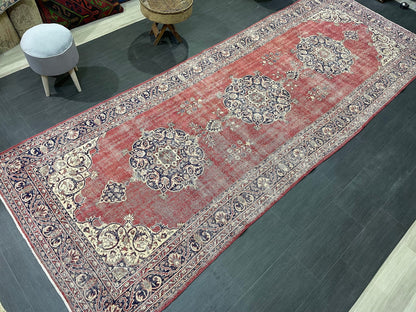 Antique Oushak Runner Rug, Turkish Runner 4.10 x 13 Rug, Vintage Runner Rug, Hallway Runner Rug, Oriental Runner Rug, Handmade Runner,