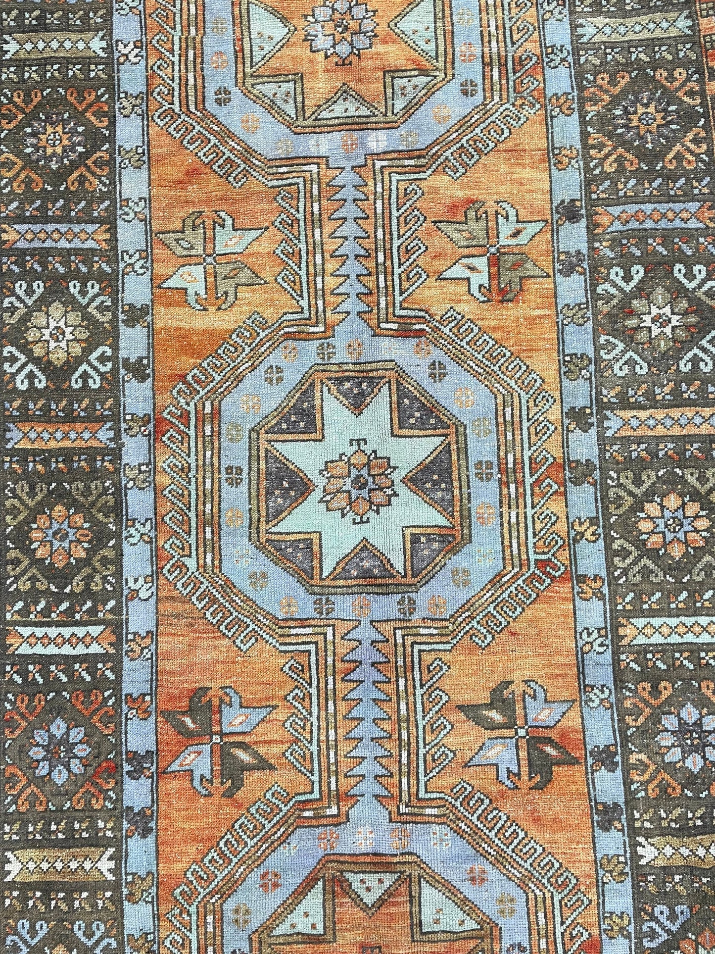 Vintage Hand Knotted Vintage 4.3 x 11.3 Runner Oushak Runner Rug Turkish Runner Rug Vintage Runner Rug Star Kitchen Runner Natural Wool