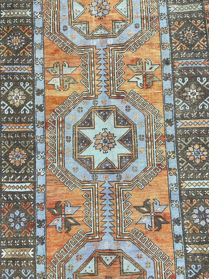 Vintage Hand Knotted Vintage 4.3 x 11.3 Runner Oushak Runner Rug Turkish Runner Rug Vintage Runner Rug Star Kitchen Runner Natural Wool