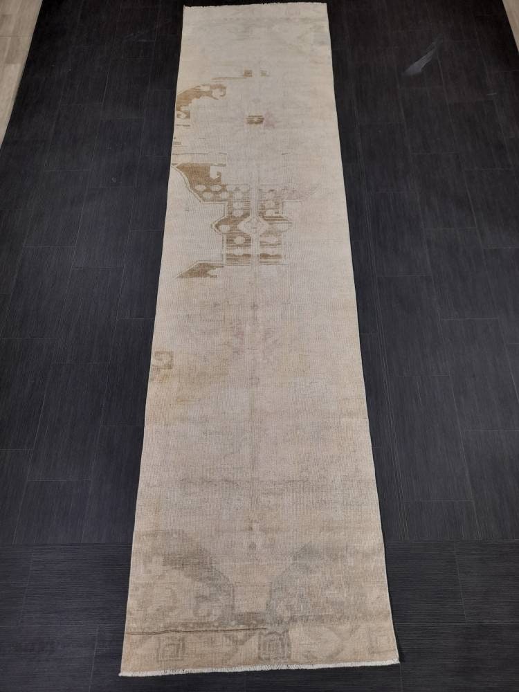 Muted Vintage Runner Rug 2.9 x 11.8 Muted Abstract Turkish Runner Rug XL Vintage Oriental Muted Runner Rug Hallway Runner Soft Wool Runner